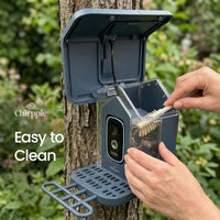 Cleaning the blue Chirppie bird feeder camera compartment (8 of 17)